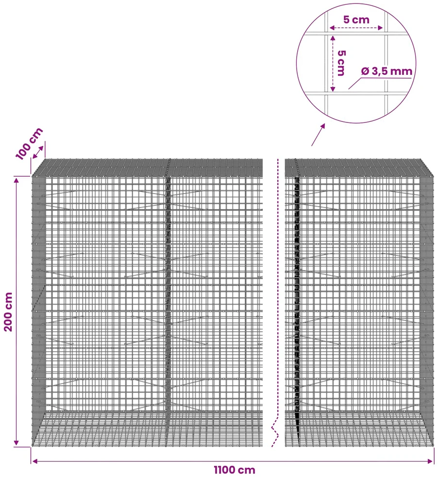 Gabionas su 3,5 mm laidu ir 5x5 cm tinkleliu 1100x100x200 cm