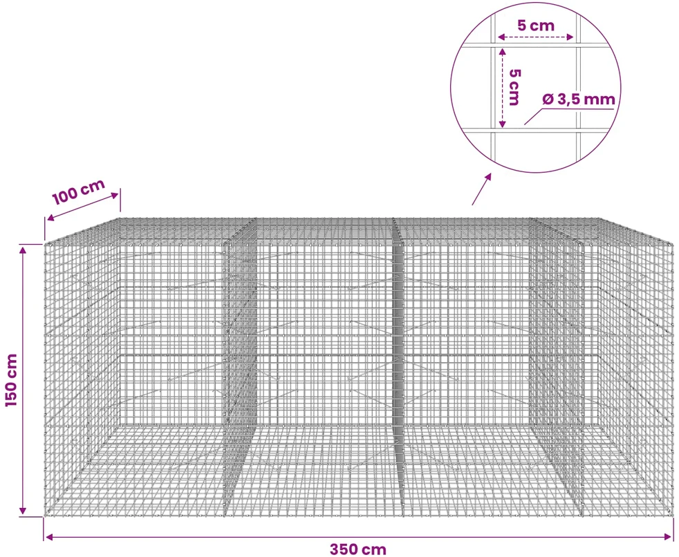 Gabionas su 3,5 mm laidu ir 5x5 cm tinkleliu 350x100x150 cm