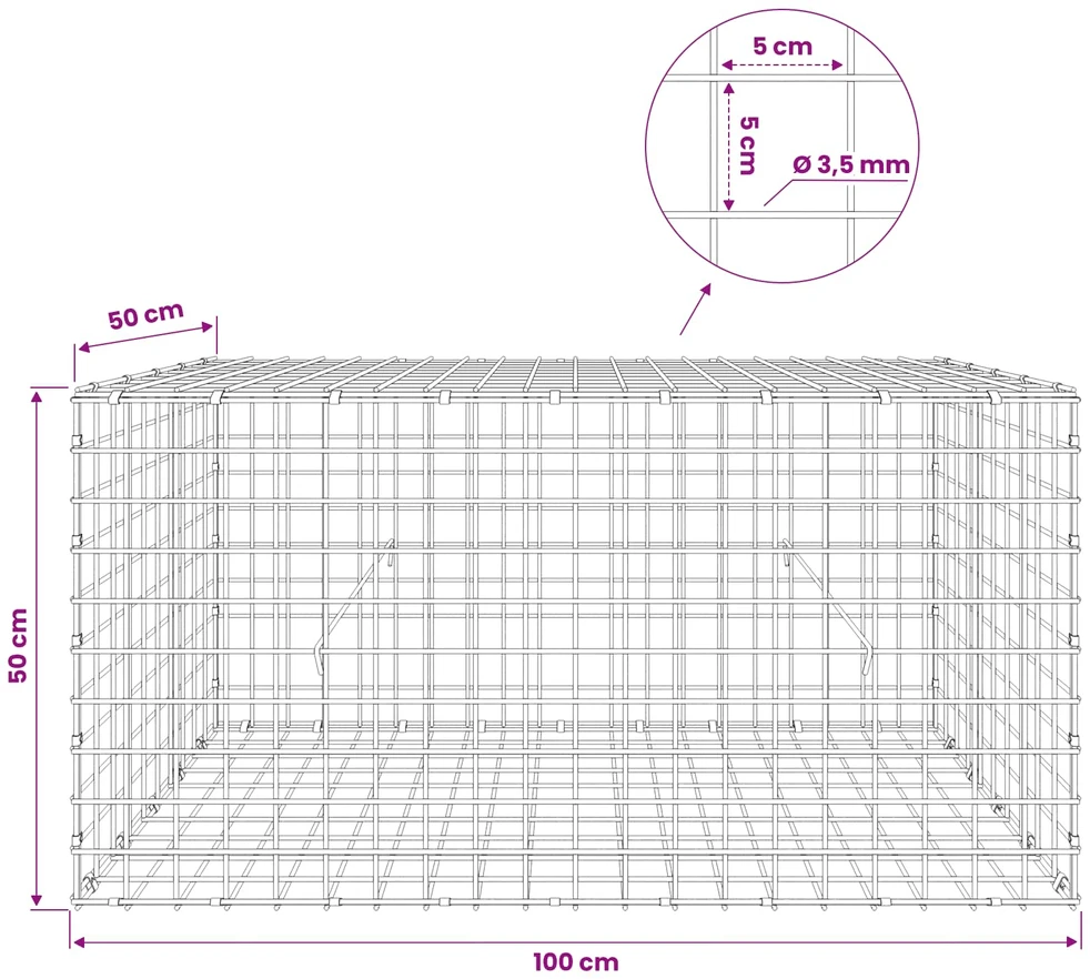 Gabionas su 3,5 mm laidu ir 5x5 cm tinkleliu 100x50x50 cm
