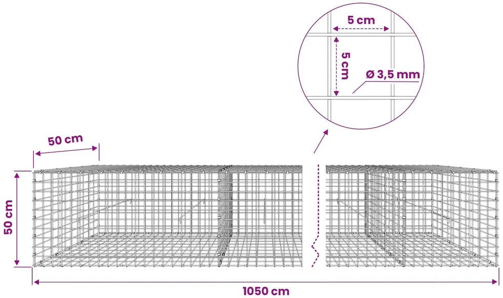 Gabionas su 3,5 mm laidu ir 5x5 cm tinkleliu 1050x50x50 cm