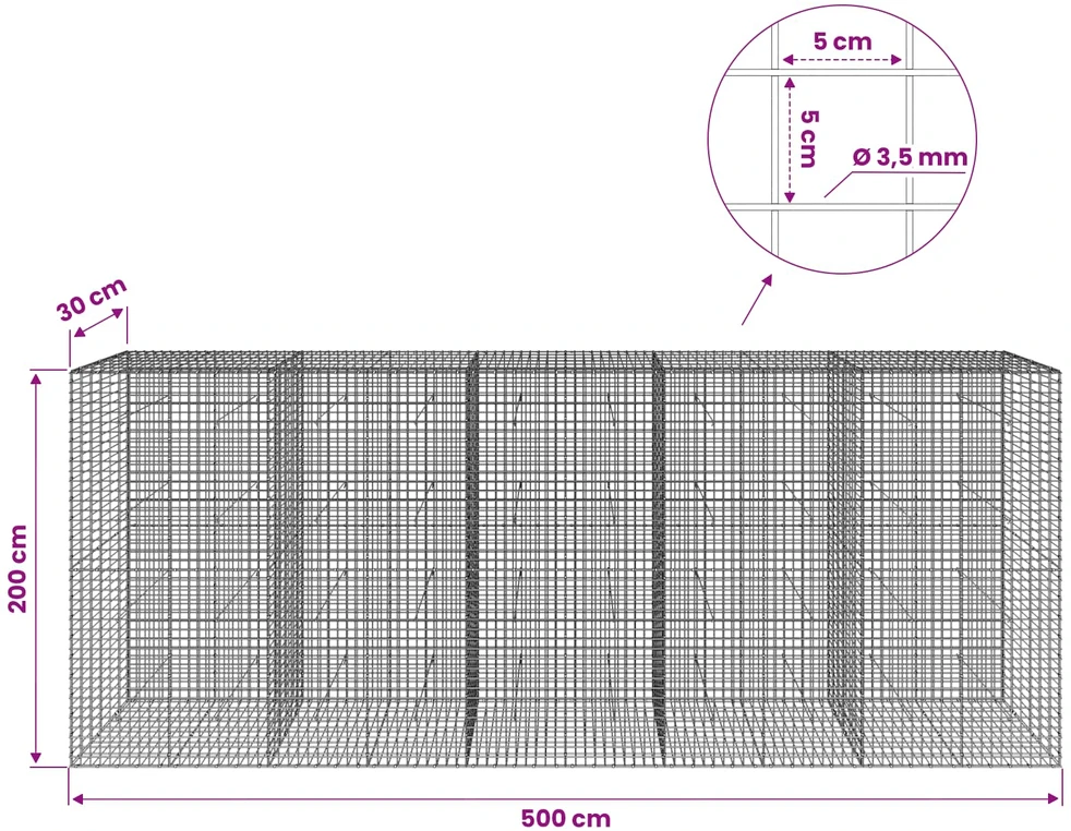 Gabionas su 3,5 mm laidu ir 5x5 cm tinkleliu 500x30x200 cm