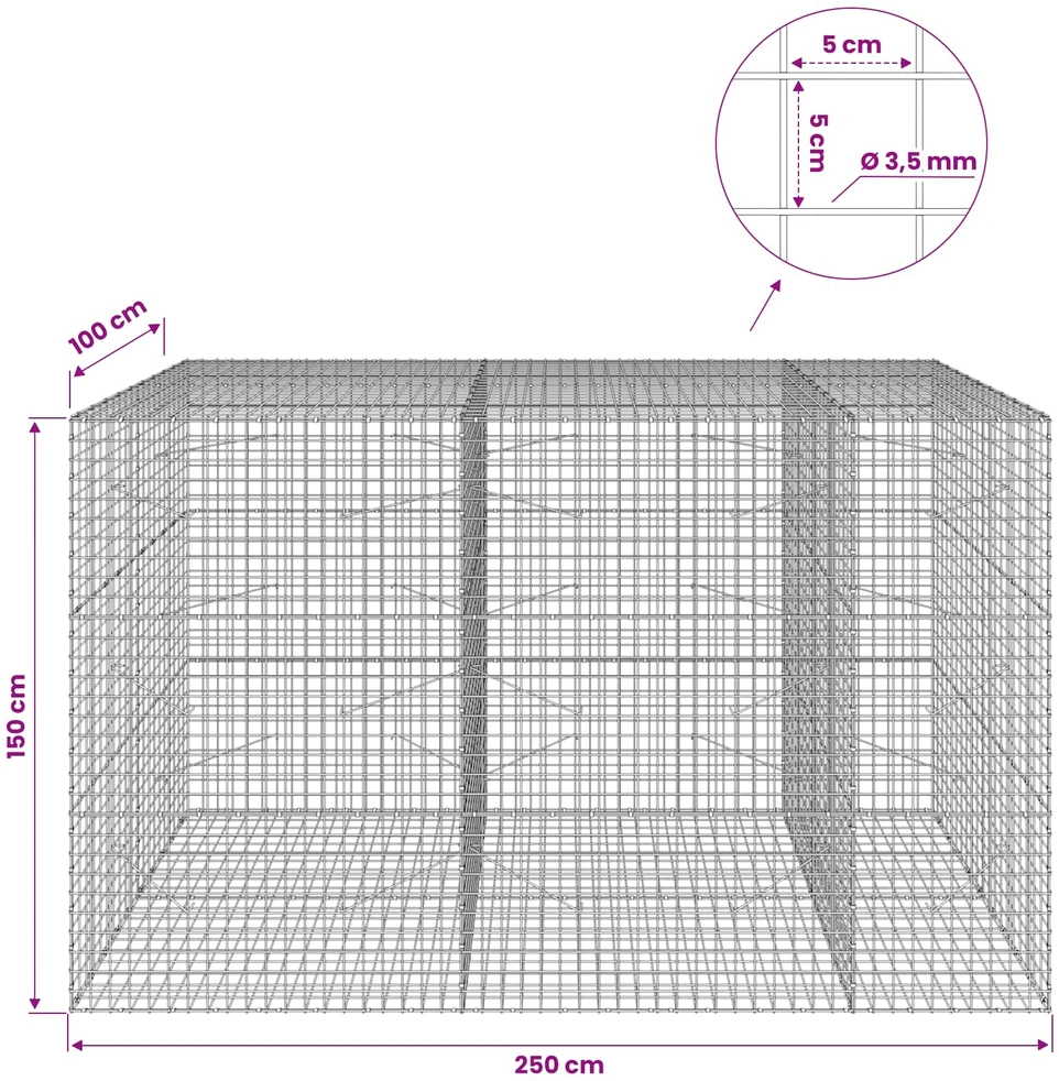 Gabionas su 3,5 mm laidu ir 5x5 cm tinkleliu 250x100x150 cm