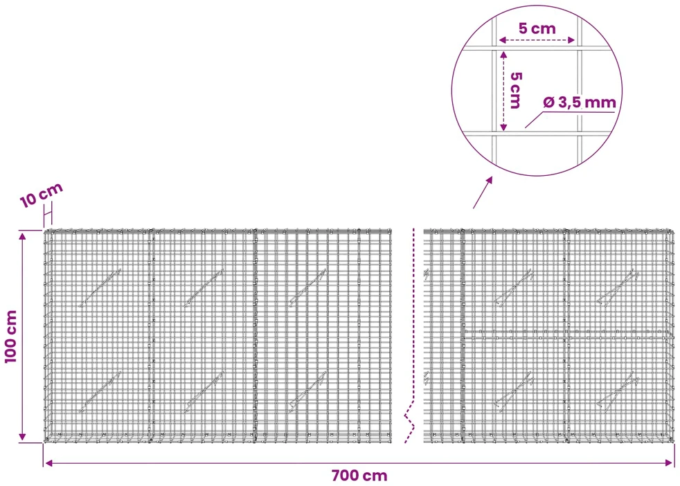 Gabionas su 3,5 mm laidu ir 5x5 cm tinkleliu 700x10x100 cm