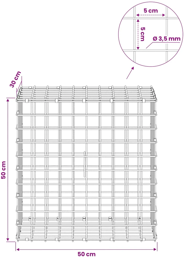 Gabionas su 3,5 mm laidu ir 5x5 cm tinkleliu 50x30x50 cm