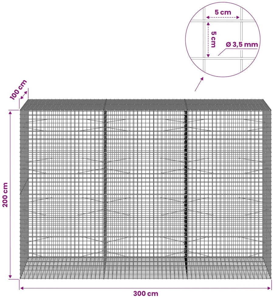 Gabionas su 3,5 mm laidu ir 5x5 cm tinkleliu 300x100x200 cm