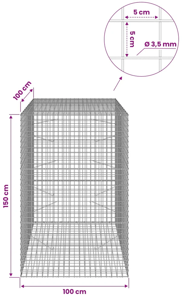 Gabionas su 3,5 mm laidu ir 5x5 cm tinkleliu 100x100x150 cm
