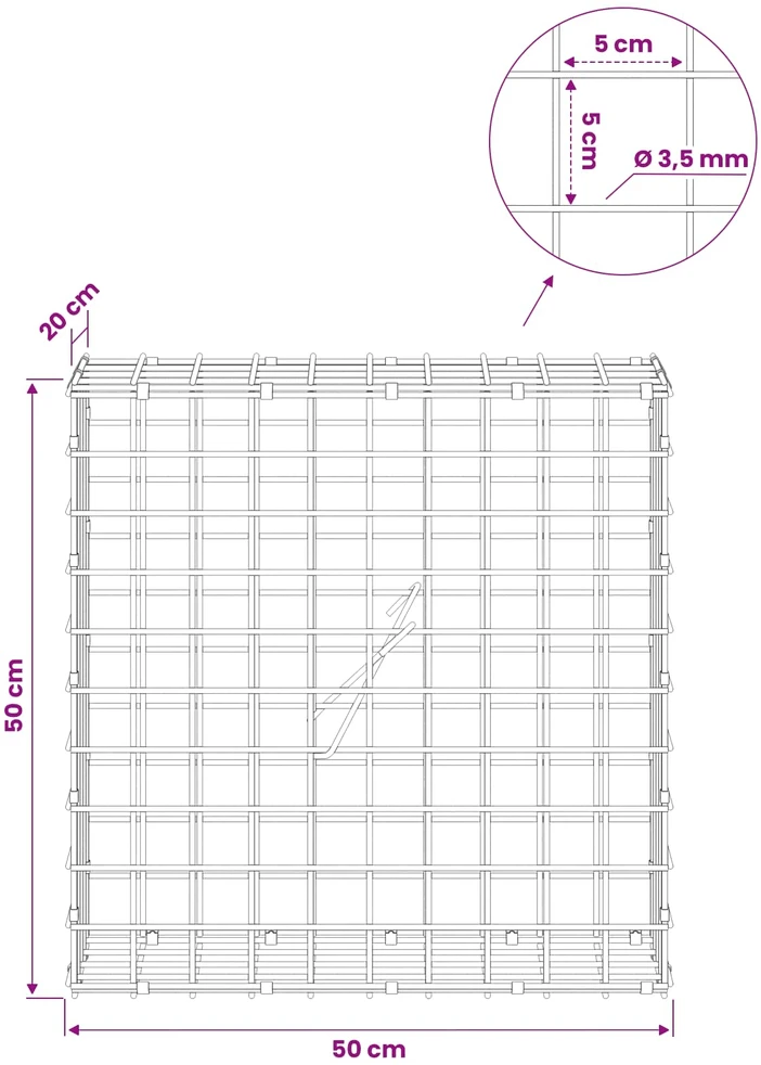 Gabionas su 3,5 mm laidu ir 5x5 cm tinkleliu 50x20x50 cm