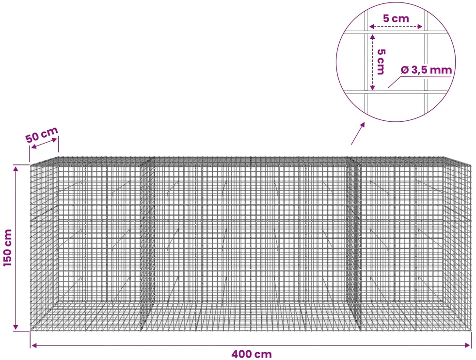 Gabionas su 3,5 mm laidu ir 5x5 cm tinkleliu 400x50x150 cm