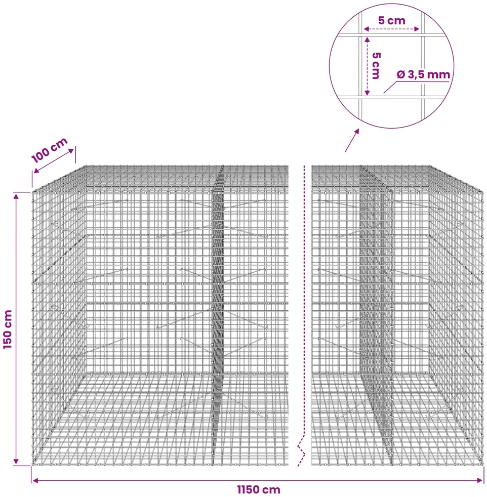 Gabionas su 3,5 mm laidu ir 5x5 cm tinkleliu 1150x100x150 cm