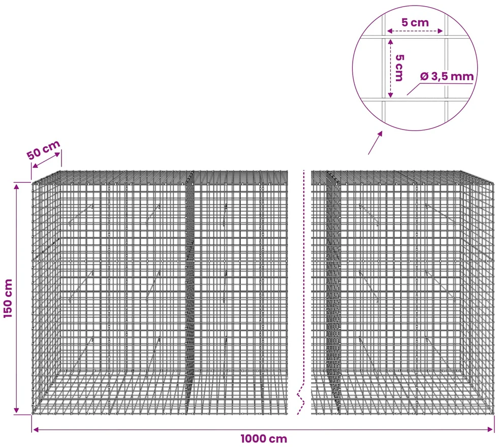 Gabionas su 3,5 mm laidu ir 5x5 cm tinkleliu 1000x50x150 cm