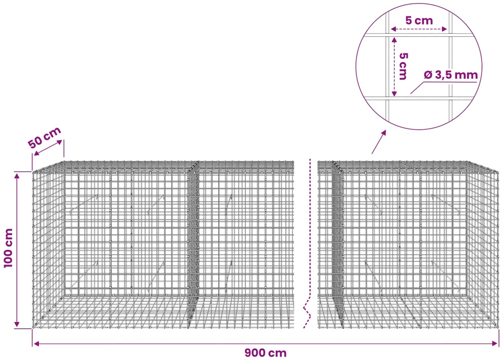Gabionas su 3,5 mm laidu ir 5x5 cm tinkleliu 900x50x100 cm