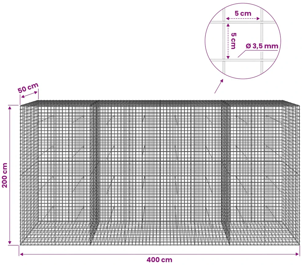 Gabionas su 3,5 mm laidu ir 5x5 cm tinkleliu 400x50x200 cm