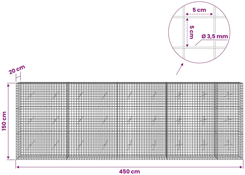 Gabionas su 3,5 mm laidu ir 5x5 cm tinkleliu 450x20x150 cm