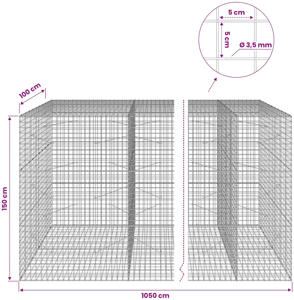 Gabionas su 3,5 mm laidu ir 5x5 cm tinkleliu 1050x100x150 cm