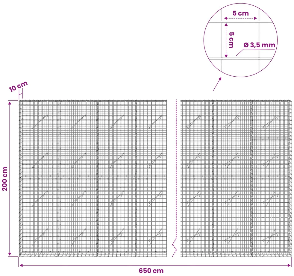 Gabionas su 3,5 mm laidu ir 5x5 cm tinkleliu 650x10x200 cm