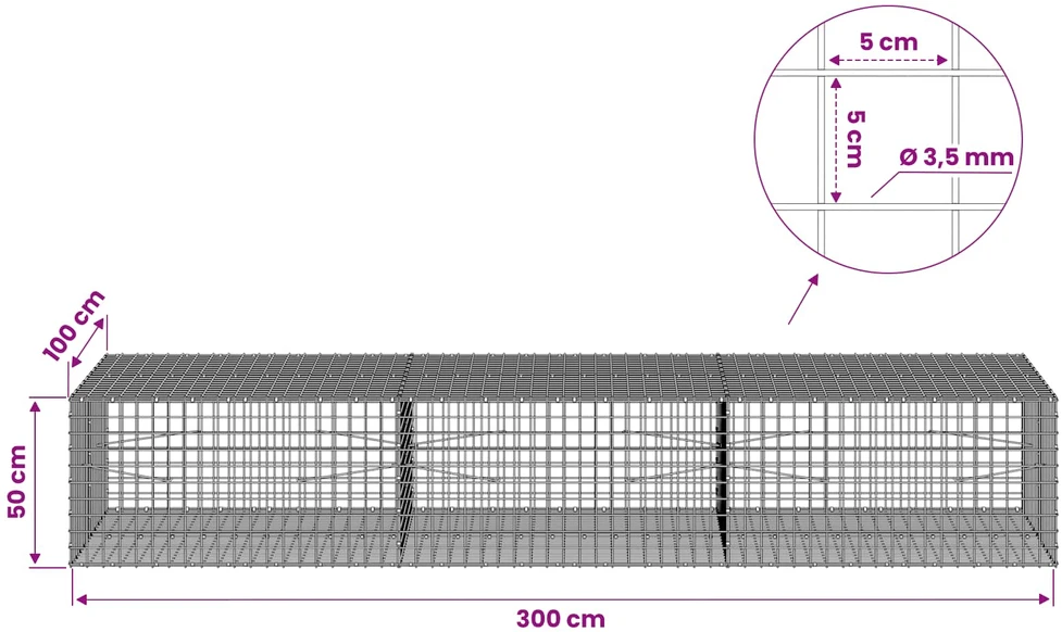 Gabionas su 3,5 mm laidu ir 5x5 cm tinkleliu 300x100x50 cm