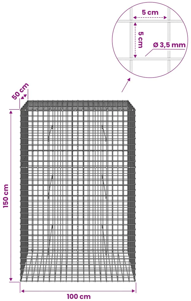 Gabionas su 3,5 mm laidu ir 5x5 cm tinkleliu 100x50x150 cm