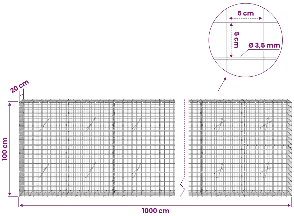 Gabionas su 3,5 mm laidu ir 5x5 cm tinkleliu 1000x20x100 cm