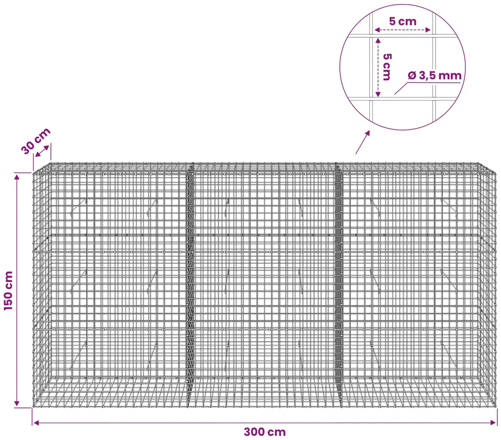 Gabionas su 3,5 mm laidu ir 5x5 cm tinkleliu 300x30x150 cm