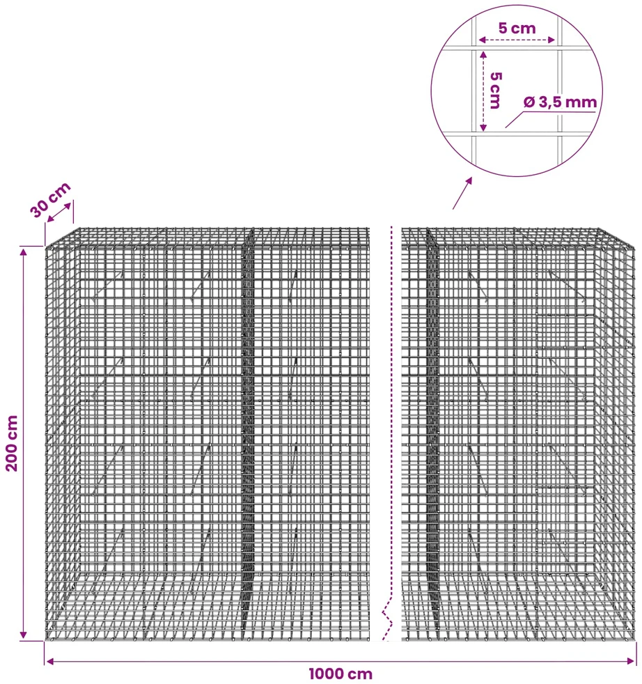 Gabionas su 3,5 mm laidu ir 5x5 cm tinkleliu 1000x30x200 cm
