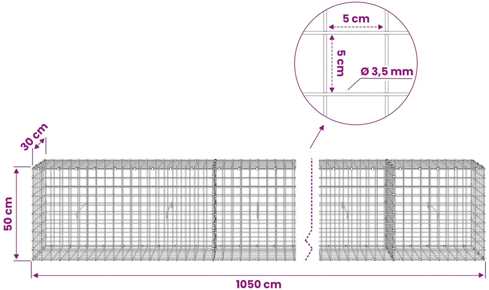 Gabionas su 3,5 mm laidu ir 5x5 cm tinkleliu 1050x30x50 cm