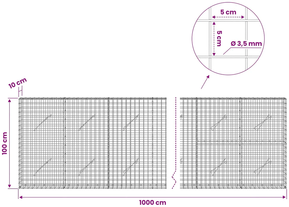 Gabionas su 3,5 mm laidu ir 5x5 cm tinkleliu 1000x10x100 cm