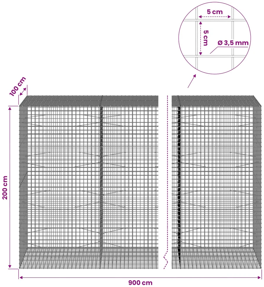 Gabionas su 3,5 mm laidu ir 5x5 cm tinkleliu 900x100x200 cm