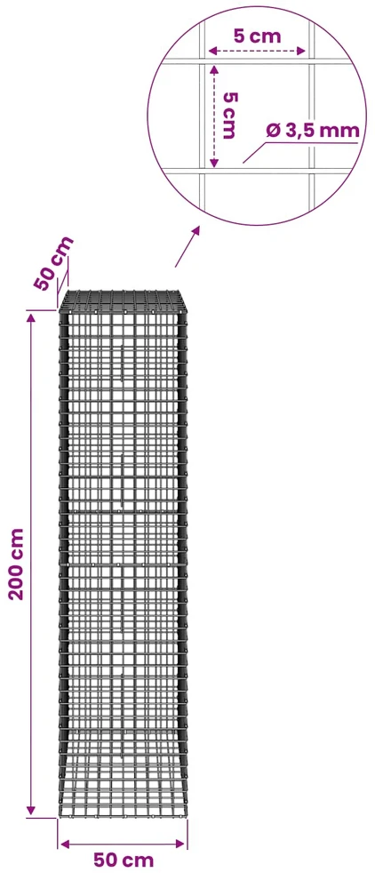 Gabionas su 3,5 mm laidu ir 5x5 cm tinkleliu 50x50x200 cm