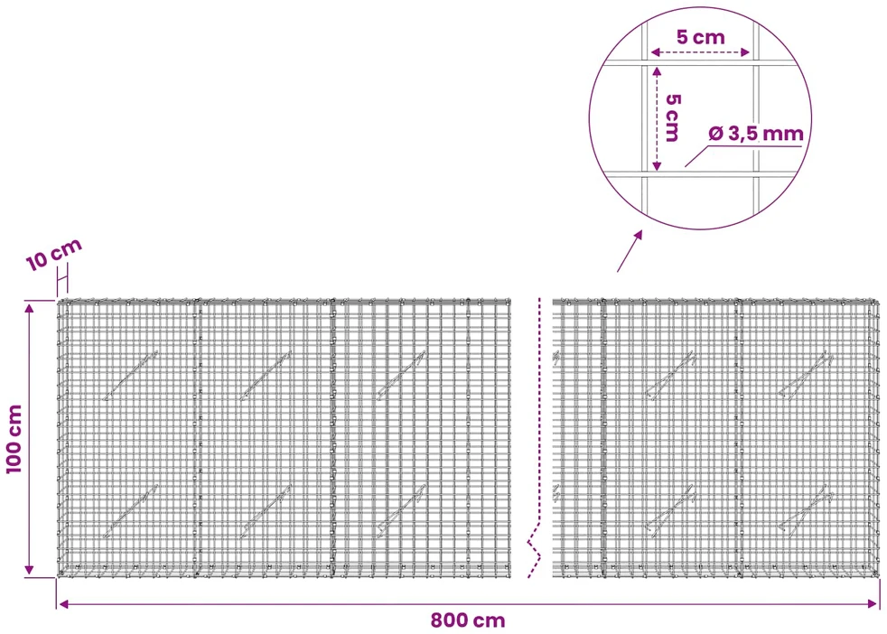 Gabionas su 3,5 mm laidu ir 5x5 cm tinkleliu 800x10x100 cm