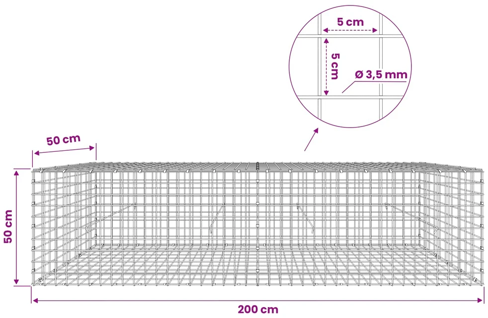 Gabionas su 3,5 mm laidu ir 5x5 cm tinkleliu 200x50x50 cm