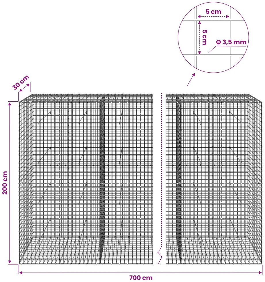 Gabionas su 3,5 mm laidu ir 5x5 cm tinkleliu 700x30x200 cm