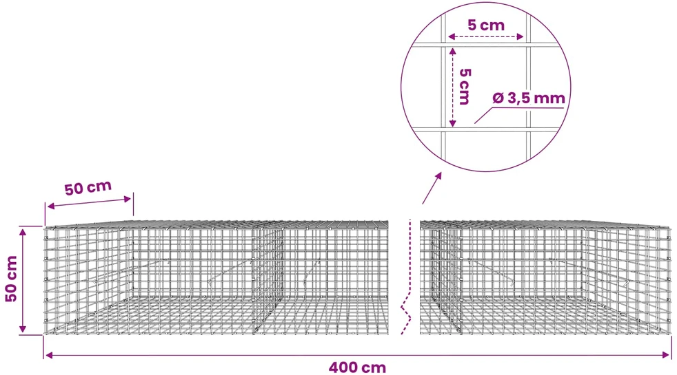 Gabionas su 3,5 mm laidu ir 5x5 cm tinkleliu 400x50x50 cm