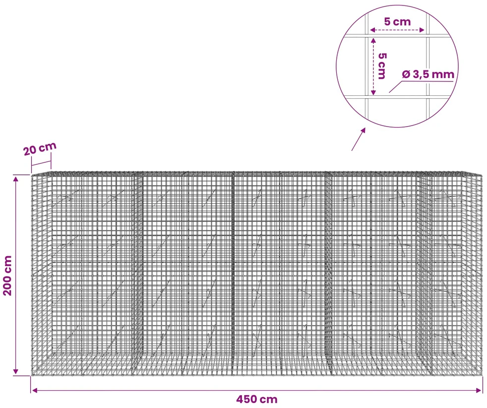 Gabionas su 3,5 mm laidu ir 5x5 cm tinkleliu 450x20x200 cm