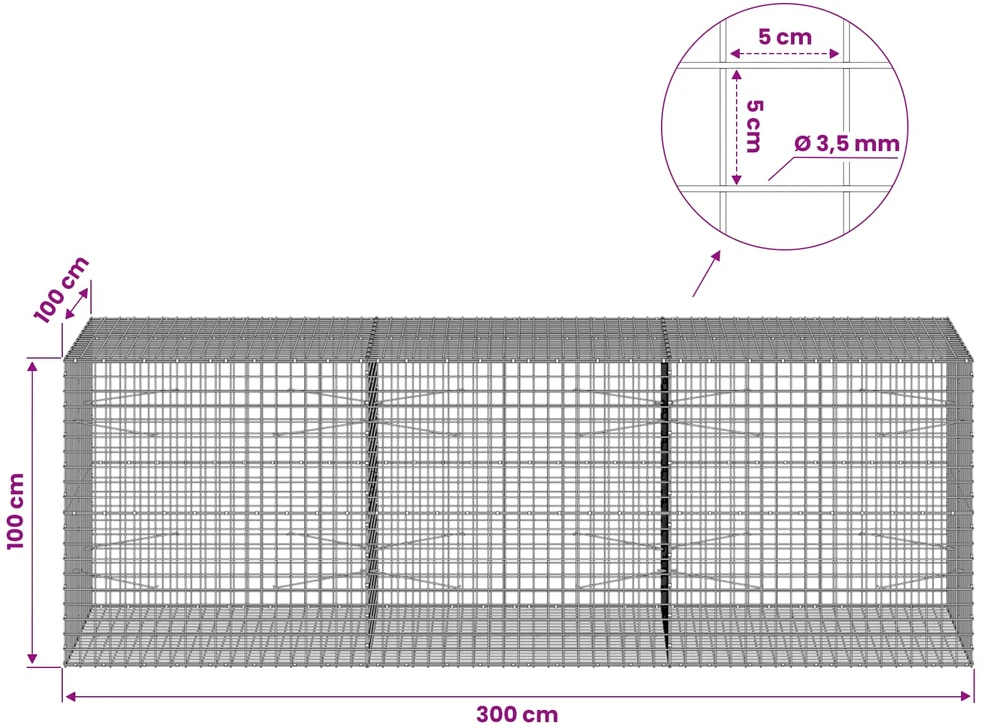 Gabionas su 3,5 mm laidu ir 5x5 cm tinkleliu 300x100x100 cm