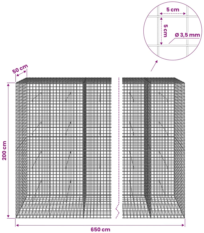 Gabionas su 3,5 mm laidu ir 5x5 cm tinkleliu 650x50x200 cm