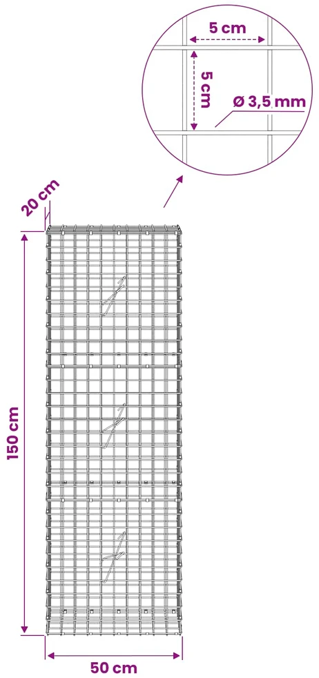 Gabionas su 3,5 mm laidu ir 5x5 cm tinkleliu 50x20x150 cm