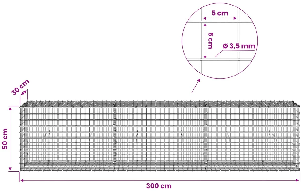 Gabionas su 3,5 mm laidu ir 5x5 cm tinkleliu 300x30x50 cm