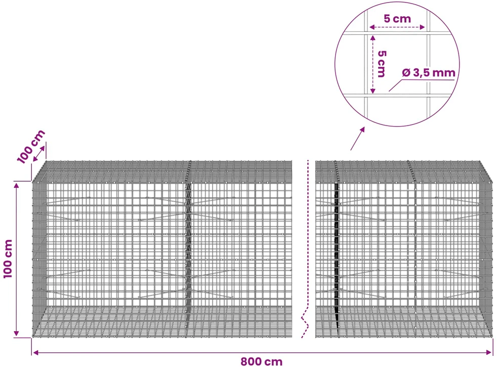 Gabionas su 3,5 mm laidu ir 5x5 cm tinkleliu 800x100x100 cm
