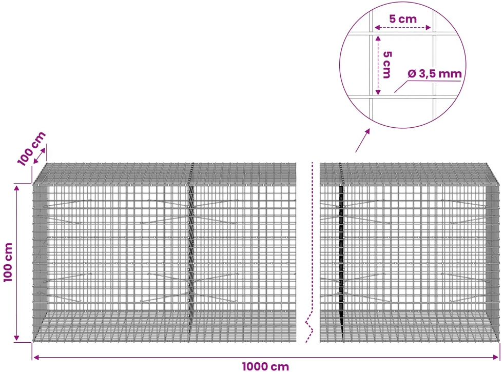 Gabionas su 3,5 mm laidu ir 5x5 cm tinkleliu 1000x100x100 cm