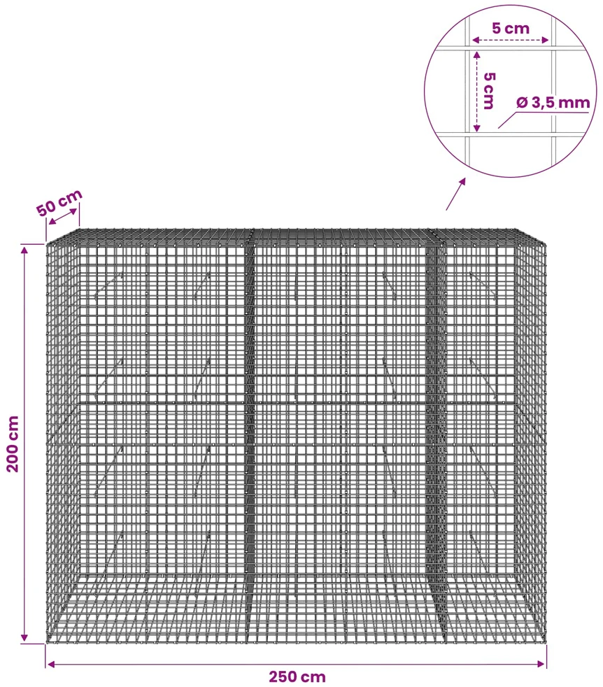 Gabionas su 3,5 mm laidu ir 5x5 cm tinkleliu 250x50x200 cm