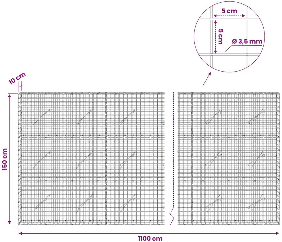 Gabionas su 3,5 mm laidu ir 5x5 cm tinkleliu 1100x10x150 cm