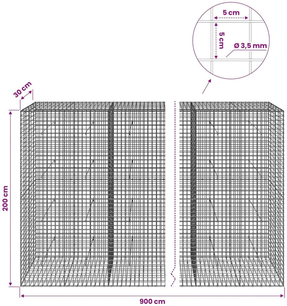 Gabionas su 3,5 mm laidu ir 5x5 cm tinkleliu 900x30x200 cm