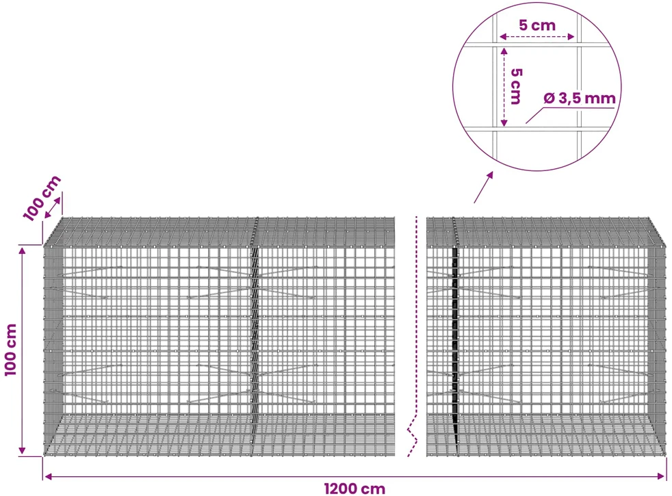Gabionas su 3,5 mm laidu ir 5x5 cm tinkleliu 1200x100x100 cm