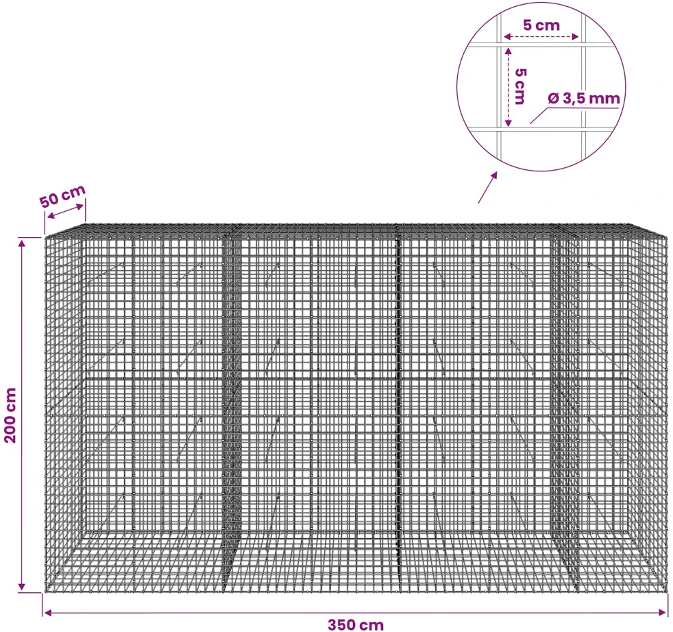 Gabionas su 3,5 mm laidu ir 5x5 cm tinkleliu 350x50x200 cm