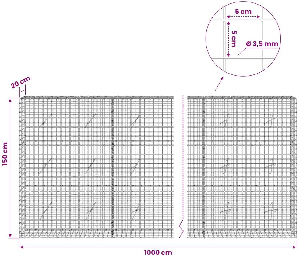 Gabionas su 3,5 mm laidu ir 5x5 cm tinkleliu 1000x20x150 cm