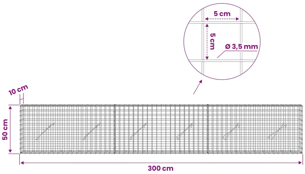 Gabionas su 3,5 mm laidu ir 5x5 cm tinkleliu 300x10x50 cm