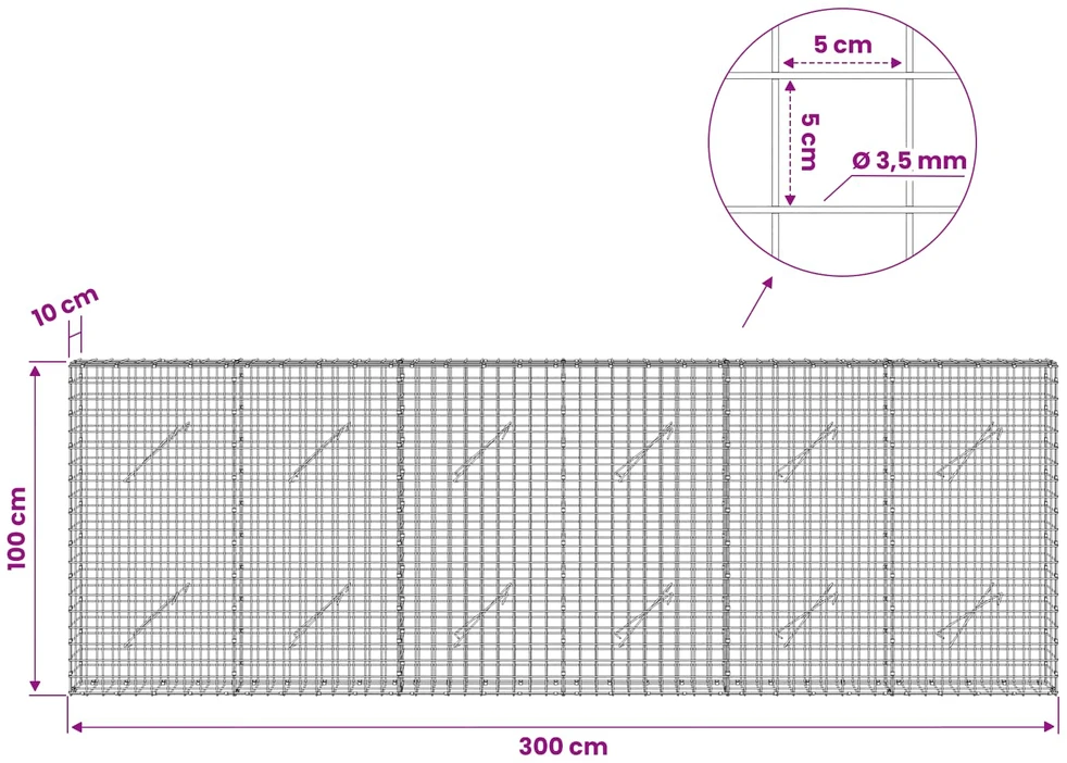 Gabionas su 3,5 mm laidu ir 5x5 cm tinkleliu 300x10x100 cm