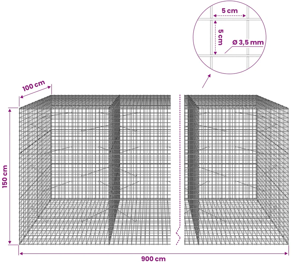 Gabionas su 3,5 mm laidu ir 5x5 cm tinkleliu 900x100x150 cm
