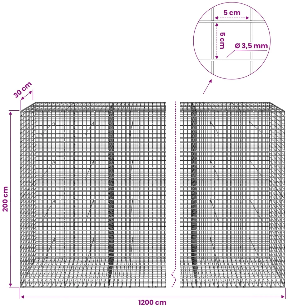 Gabionas su 3,5 mm laidu ir 5x5 cm tinkleliu 1200x30x200 cm
