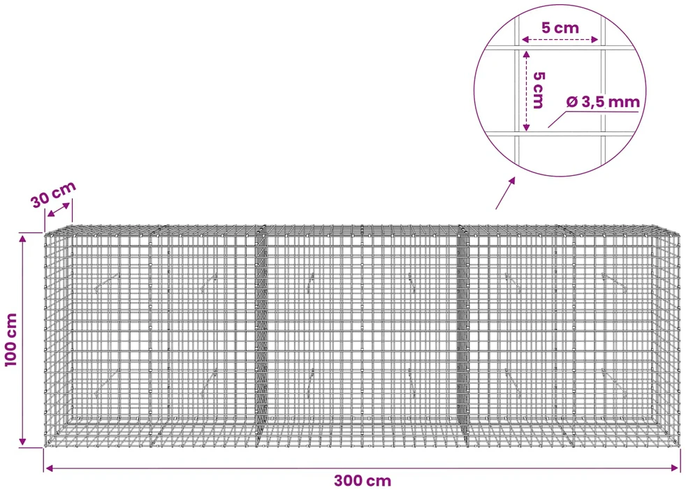 Gabionas su 3,5 mm laidu ir 5x5 cm tinkleliu 300x30x100 cm